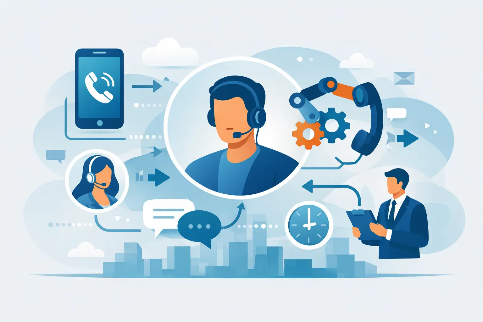 AI voice agent handling an inbound customer call and routing information to CRM with option to hand off to a human agent
